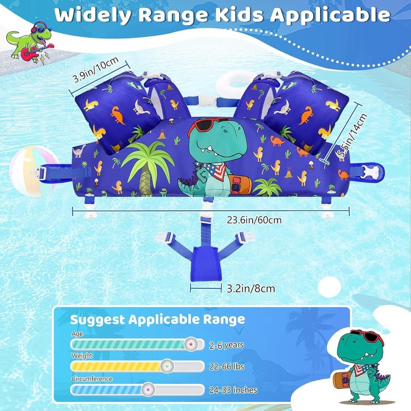 Vvinca Separable Toddler Swim Vest Fit 22-66 Lbs（2-6 Years）| 3 in 1 Toddler Floaties Pool Float & Arm Bands Boys and Girls, Adjustable Sturdy Safety for 2 3 4 5 6 Year - Image 4